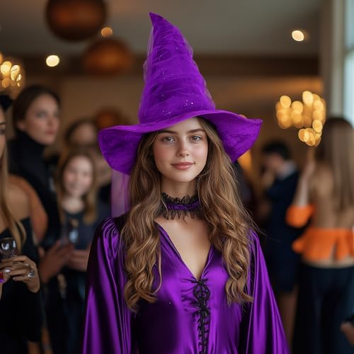 Women's Witch Hat with Shapeable Wide Brim and Adjustable Drawstring