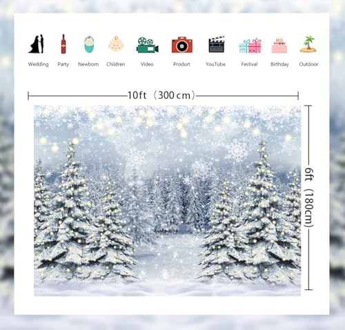 Winter Forest Photography Backdrop Glitter Snowy Pine Tree Scene Background