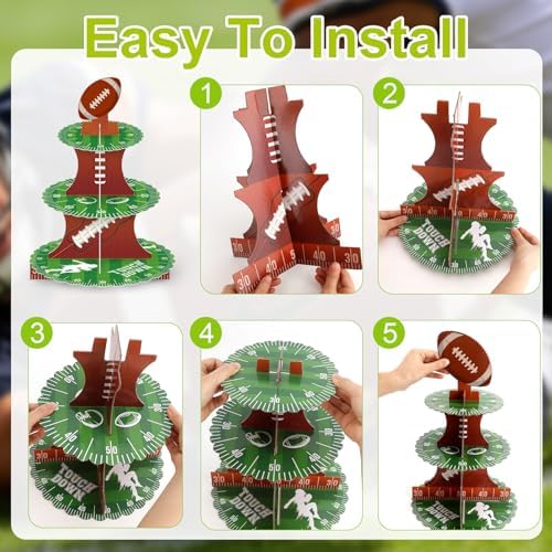 Football Cupcake Stand Decorations, 3 Tier Sports Football Cupcake Stand DIY Cake Stand Holder Tower Cardboard Dessert Serving Cookie Tray Holder for Sports Football Theme Birthday Party Decorations