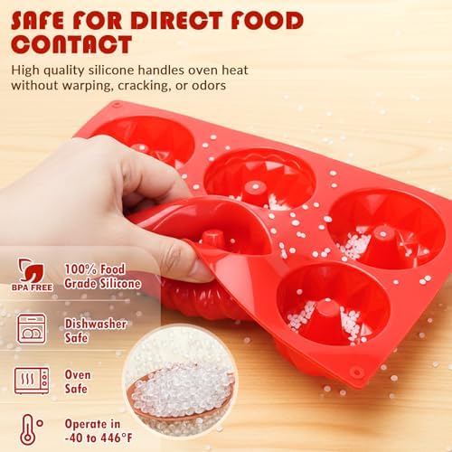 HKNMTT 2Pcs Mini Fluted Cake Pans 6-Cavity Non Stick Buntz Pan BPA Free