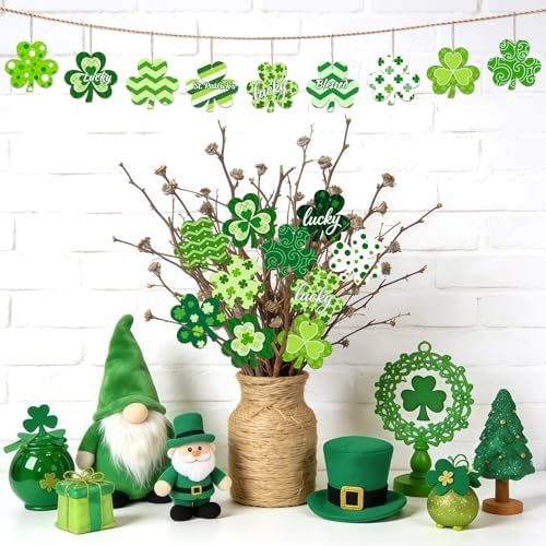 36PCS Wooden Shamrock Ornaments to Paint St. Patrick's Day Decorations,9 Styles DIY Blank Unfinished Wood Shamrock Cutouts Ornament for Tree Home Crafts Hanging Gifts Indoor Spring Farmhouse