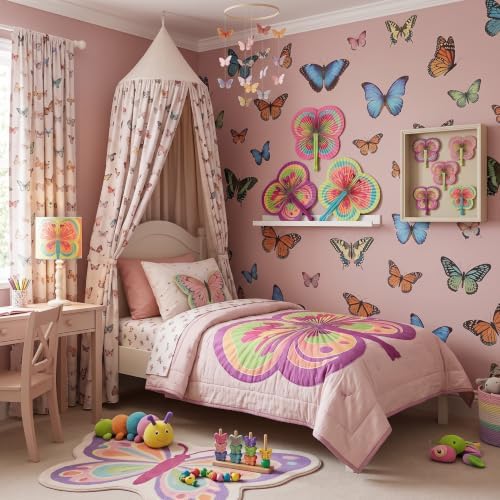 24 Pack Bright Butterfly Folding Fans, Colorful Butterfly-Shaped Paper Hand Fans for Birthday Parties, Tea Parties & Quinceañeras | Bulk Handheld Fans for Kids & Favors