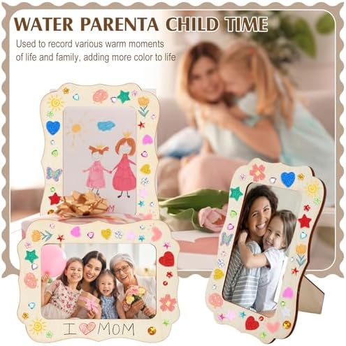 Yalikop 12 Pack Wooden Picture Frame Painting Craft Kit with Stickers DIY Craft Picture Frames for 4" x 6" Photos Unfinished Standing Photo Frame Decorate for Mother's Day DIY Crafts Gift