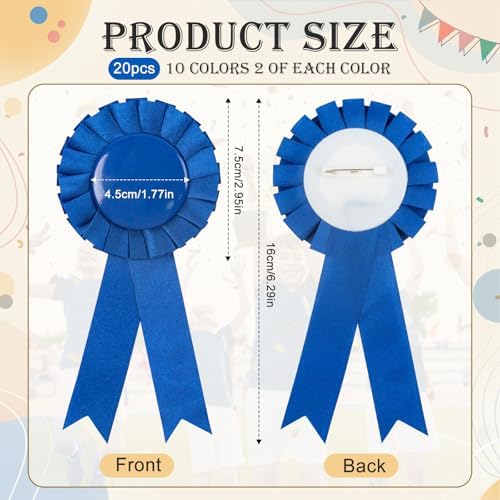 20PCS Blank Award Ribbons, Prize Ribbons for Medals (10 Colors)