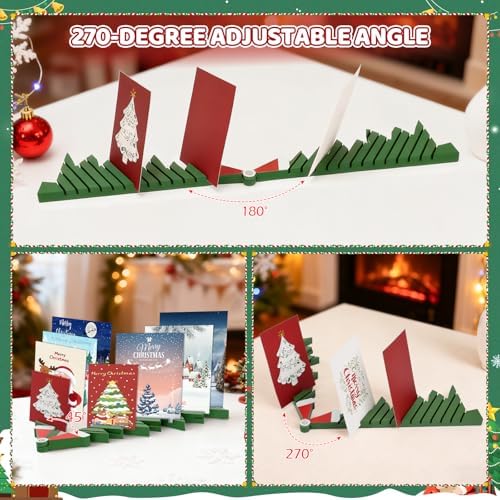 Adjustable Wooden Christmas Card Display Stand; Holds Up to 26 Cards, Perfect for Greeting Cards, Photos & Postcards; Tabletop, Shelf, Desk & Mantel Decor