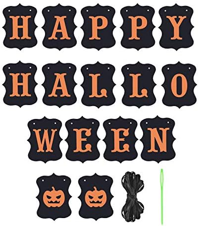 ERKOON Happy Halloween Banner Bunting with Pumpkin Sign for Halloween Wall Decorations Party Supplies Home Hanging Photo Props