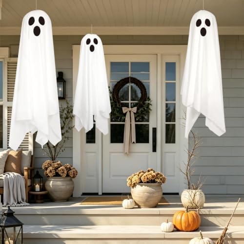 DAZONGE Halloween Decor, 3 Pack Light Up Halloween Hanging Ghosts Decor