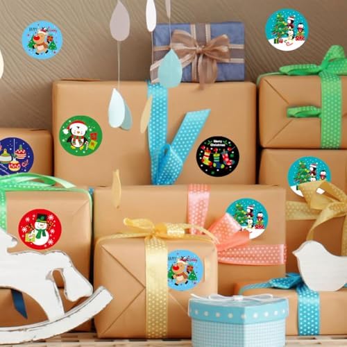 500pcs Small Christmas Roll Stickers - 8 Designs: Santa Claus/Snowmen/Elk - Xmas Holiday Winter Self-Adhesive Stickers for Envelopes Invitations Cards Party Gift Decorations