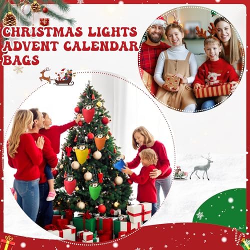 25 Pcs Christmas Lights Advent Calendar Bags 25 Days