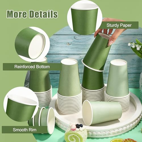 Kochorie 60 Pack 12 Ounce Disposable Gradient Green Paper Cups, Green Party Cups, Drinking Cups for Holiday Party Supplies DIY Crafts, 4 Colors