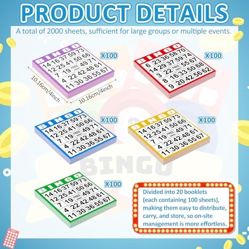Harloon 500 Sheets Disposable Bingo Game Cards, Fresh Color