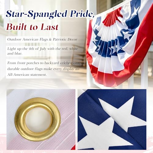 HOOSUN 5 Pack Flag Bunting for Outside,Patriotic 4th of July Decorations,2x4 FT Patriotic Bunting Flags Memorial Day Decor,Red White and Blue Pleated Fan Flag,Flags Banners for Porch