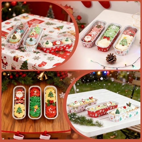 100Pack Christmas Mixcolor Mini Cake Pans with Lids and Spoons Mini Loaf Pans with Lids, 6.8Oz Aluminum Foil Pans Tins, Individual Dessert Cups Containers for Sales,Party,Picnics