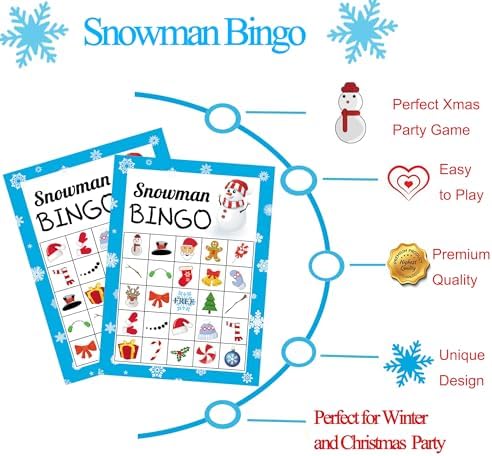 Christmas Games for Kids Adults, Xmas Snowman Bingo Cards Game 24 Players