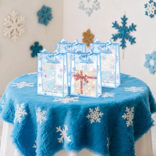 Capoda 24 Pack Winter Snowflake Gift Bags, Clear Plastic Party Favors