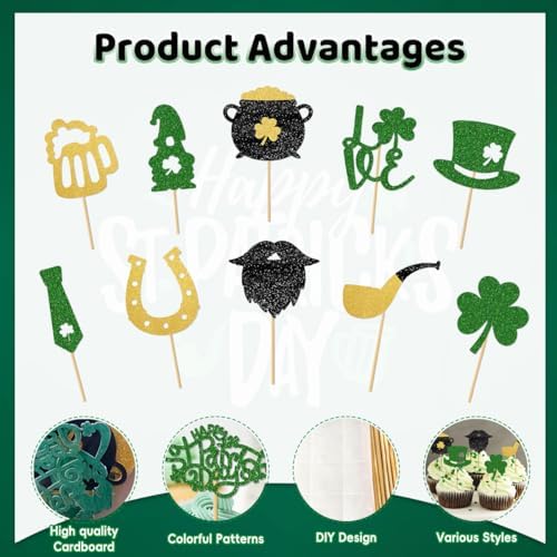 24Pcs St.Patrick's Day Cupcake Toppers, Lucky Shamrock Cake Decorations