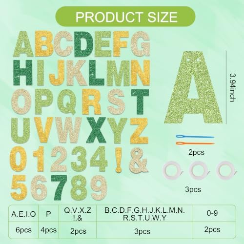 BEISHIDA 116 PCS A-Z DIY Letter Banner Kit Make Your Own Banner Including 111 Letters and Numbers 3 Rope and 2 Threading Device,Customized for Birthday Graduation Wedding Decor Glitter Green Gold