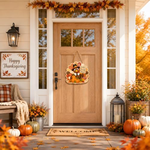 Thanksgiving Decorations - Hanging Wooden Sign for Front Door