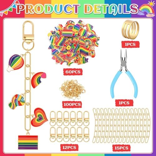 AUGSUN 189Pcs Pride Keychain Making Kit LGBT Rainbow DIY Keychain Craft