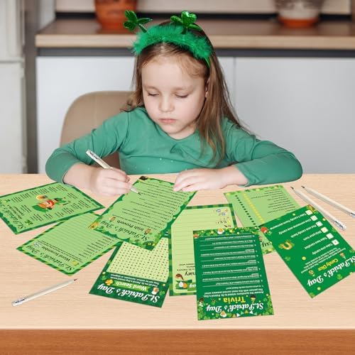 231 Pcs St. Patrick's Day Party Games Cards Lucky Shamrock Leprechaun Trivia Word Search Scramble Maze Games St. Patrick's Day Party Gifts Supplies for Adults Kids Irish Classroom Activities Birthday