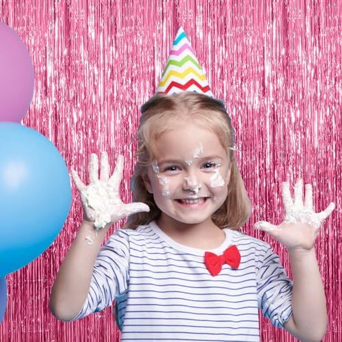 20 Pack Foil Curtain Backdrop Pink Metallic Tinsel Foil Fringe Curtains Photo Booth Props for Birthday Wedding Engagement Baby Shower Bachelorette Christmas Holiday Celebration Party Decorations