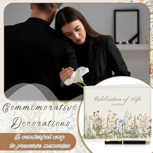 Patelai Funeral Guest Book with Pen, Vintage Wildflower