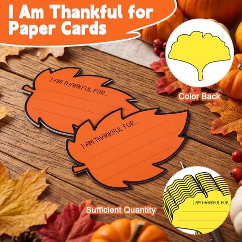 Engrowtic 90 Pcs Thankful for Leaves Cards for Thanksgiving I Am Thankful for Paper Cutouts Accents Table Place Cards for Fall Party Decorations Supplies (Novel)
