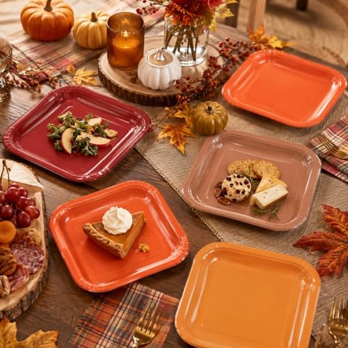 48PCS Fall Disposable Paper Plates 7 inch Square Party Decor Dessert Plates