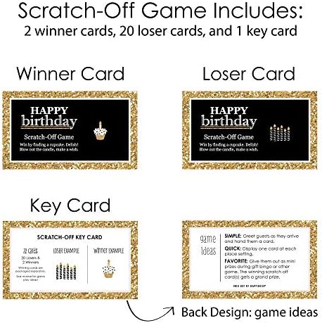 Big Dot of Happiness Adult Happy Birthday - Gold - Birthday Party Game Scratch Off Cards - 22 Count (Pack of 2)