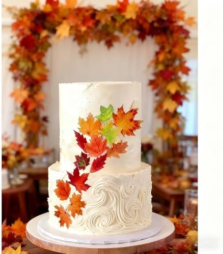 50 Pcs Edible Cake Decorations Cupcake Toppers Fall Maple Leaves Pine Cones
