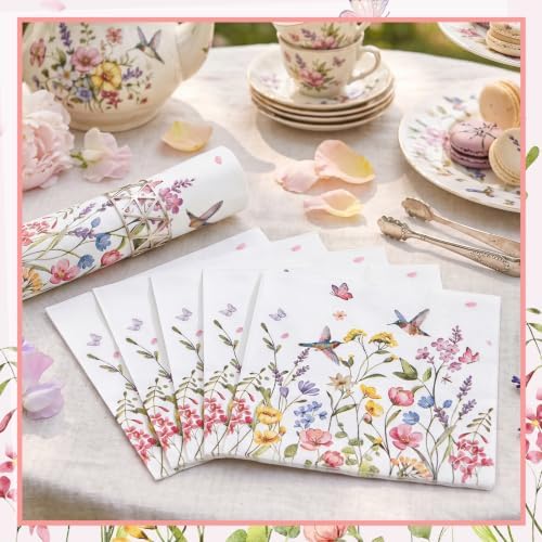 NatNarr 50 Pcs Wildflower Napkins, 6.5" Floral Party Napkins