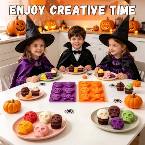 Halloween 2-Pack Skull Silicone Baking Molds Pan - 6-Cavity for Cakelet & Chocolate, BPA-Free Food Grade, Non-Stick Easy Release & Dishwasher Safe