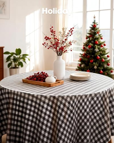Pureegg Plastic Table Cloth Disposable 84 Inch Round 10 Pack, Red Plaid