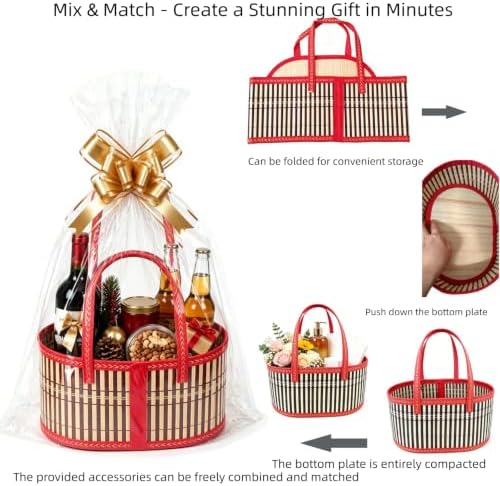 4 Set Bamboo Baskets for Gifts Empty, Foldable Woven Gift Basket Empty