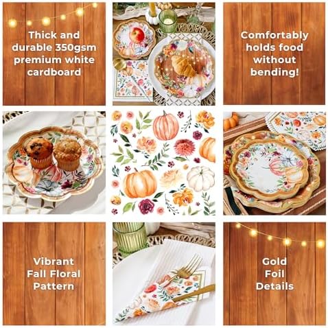 Kate Aspen Fall Paper Plates and Napkins Sets, Fall Party Decorations, Thanksgiving Napkins Disposable, 62 pcs - 16pcs 7 in. & 9 in. Heavy Duty Disposable Party Plates, 30pcs 6.5 inch Paper Napkins