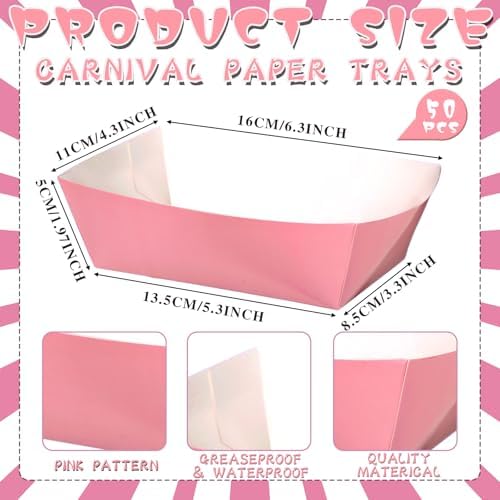 Geosar 100 Pcs Gingham Paper Food Tray with Wax Paper,Pink