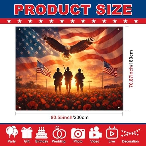 BlissYard Patriotic Backdrop American Flag Eagle 8x6ft