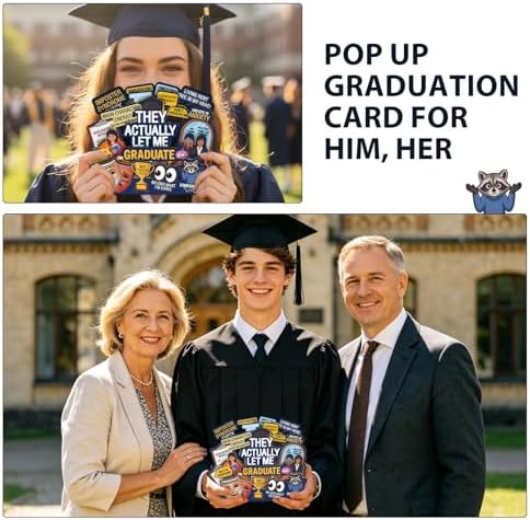 D4DREAM Funny Pop Up Graduation Card - Gen Z Meme Style They Actually Let Me Graduate, Imposter Syndrome Funny Graduation Cards for Him, Her, High School College Grads 5-Layer Humorous Grad Gift
