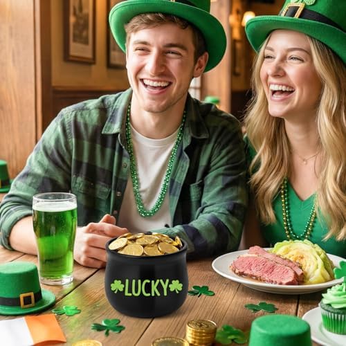 St Patrick’s Day Candy Dish Cauldron - Pot O’ Gold Mini Ceramic Bowl Snack Serving Tiered Tray Decoration (Green Lucky)