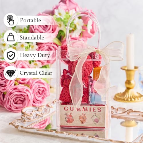 Ohuimrt 50 Pack 4.9" x 3.15" x 7.5" Clear Plastic Gift Bags with Handles