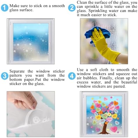 JarThenaAMCS Valentine's Day Tree Window Clings Window Stickers Conversation Heart Tree Double-Sided Glass Decals for Wedding Anniversary Party Wall Decor, 6 Sheets