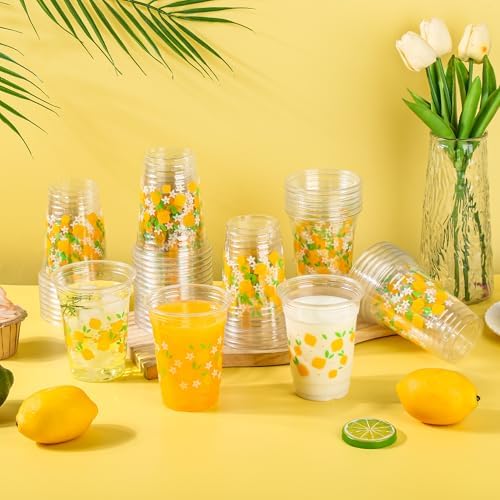 AimFun 100 Pcs Lemon Plastic Cups Summer 12 oz Party Clear Cups