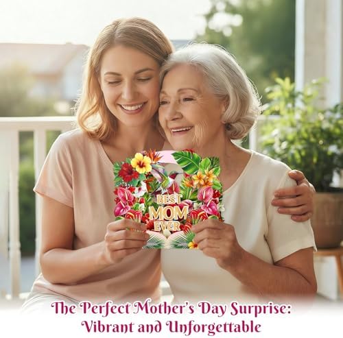 D4DREAM Pop Up Birthday Cards for Women, Tropical Hibiscus & Hummingbird