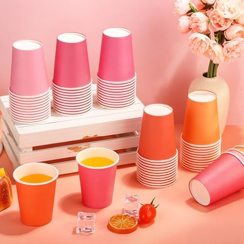 URATOT 60 Pieces 9 Ounce Disposable Paper Cups Pink Orange Party Cups Drinking Cups for Party, DIY, and Holiday, 5 Colors