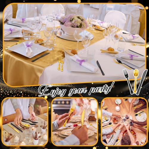Minatee 180 Pcs Black and Gold Party Plastic Silverware Heavy Duty Cutlery Sets Disposable Utensils for Holiday Birthday Themed Party Supplies, 60 of Each Forks Knives Spoons