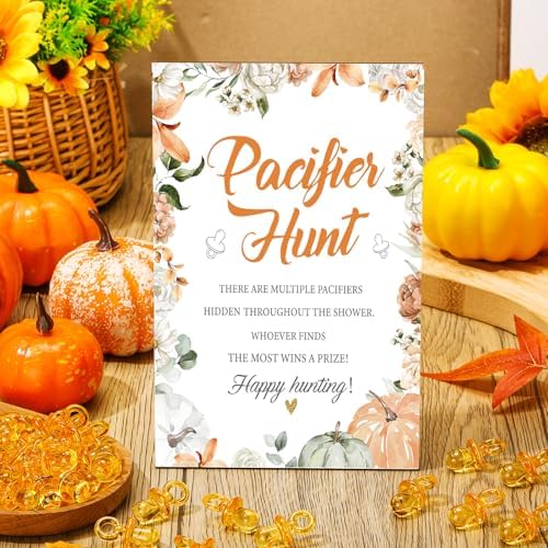 Thyle 51 Pcs Fall Pumpkin Pacifier Hunt Baby Shower Game