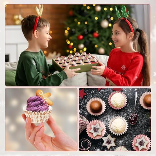 AUGSUN 800pcs Christmas Cupcake Liners Mini Baking Cups Santa Elk Snowman