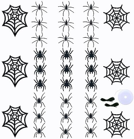 SaktopDeco 33 PCS Hanging Spider Decorations Spider Ornament Black Felt Spider Web Halloween Decorations for DIY House Decor