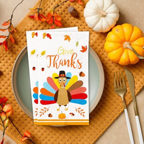 100 PCS Thanksgiving Napkins Fall Turkey Autumn Leaves Guest Napkins for Autumn Harvest Party, Kitchen, Bathroom, Thanksgiving Decorations