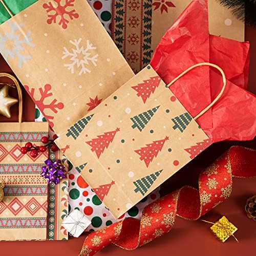 JOYIN 48 PCS Christmas Kraft Bags, Presents Wrapping Goody Treat Candy Bags with Handle Xmas Characters for Christmas Party Favors, Gift Giving, Holidays Decorations, Xmas Treat (7" x 9" x 3.5 ")